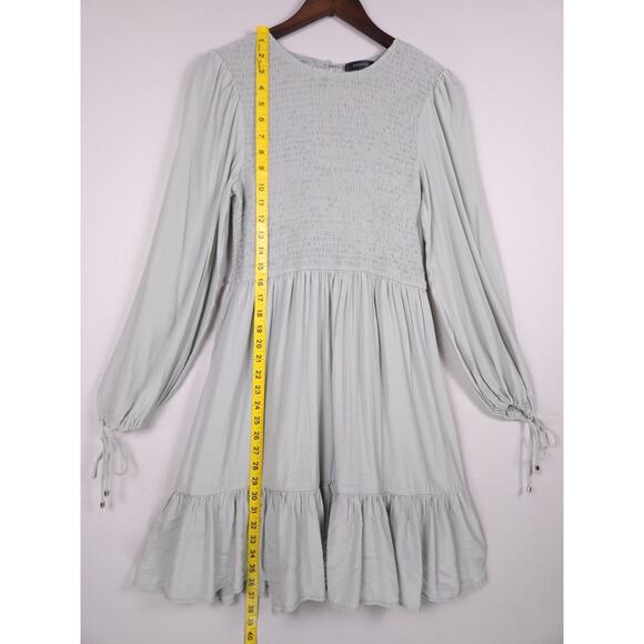 ZESICA Size L Smocked Long Sleeve Ruffle Hem Dress Light Sage Green - Picture 3 of 15